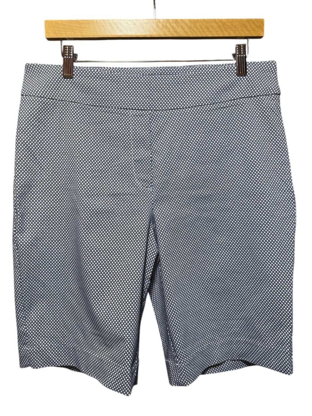 Navy Micro-Pattern Mid-Rise Bermuda Shorts